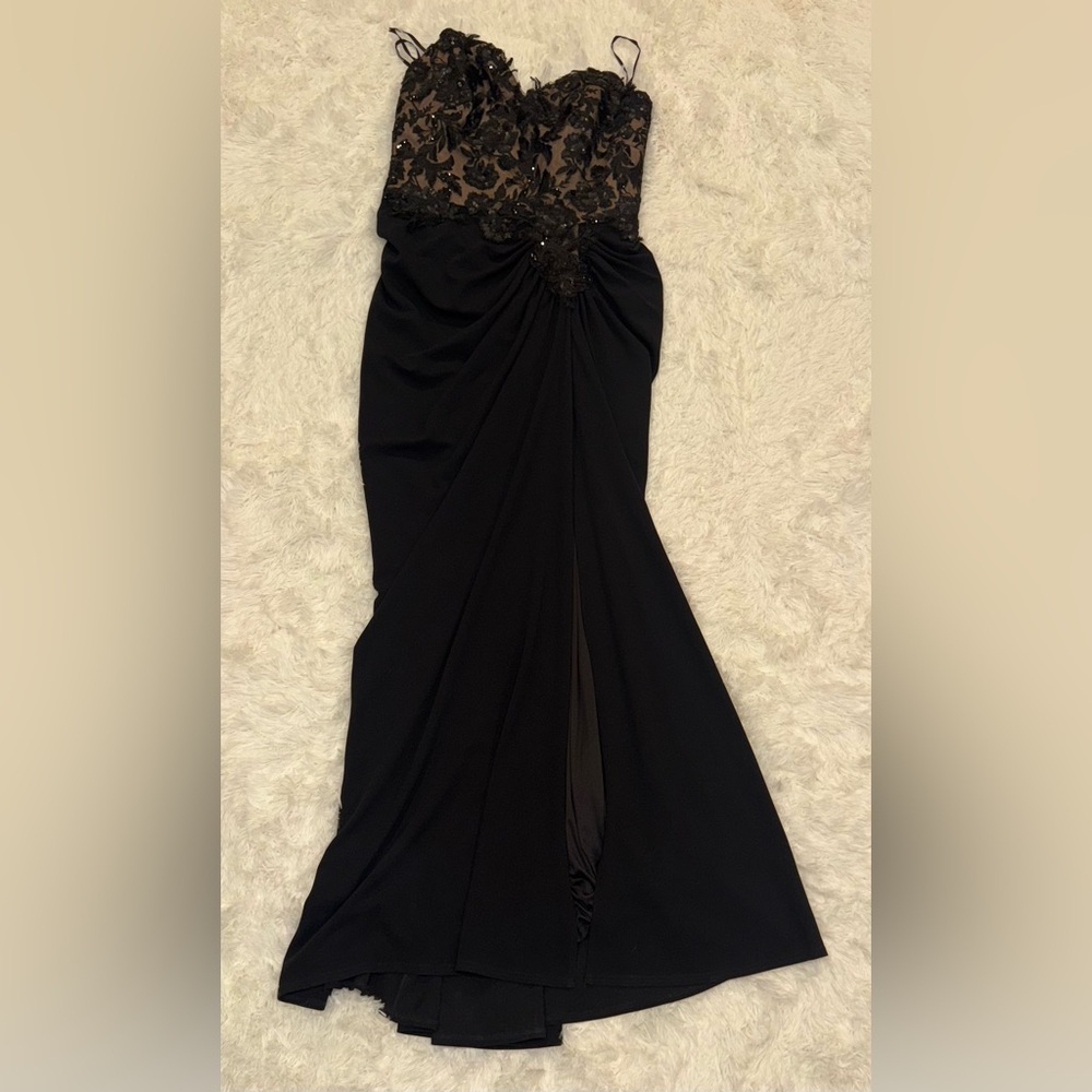 NWOT Tadashi Shoji Dresden Draped Sequin Embroidered Strapless Black Gown Sz 14 - Picture 2 of 8